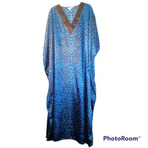 Winlar silky soft satin Leopard Print Caftan OS blue/black